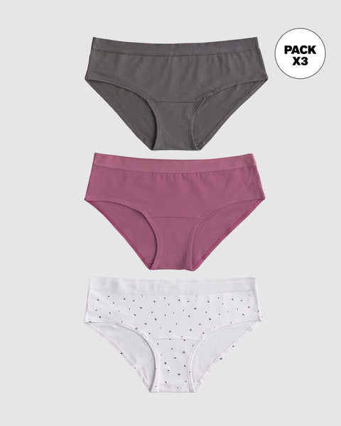 Paquete x 3 bloomers estilo hípster en algodón#color_s71-blanco-estampado-negro-morado