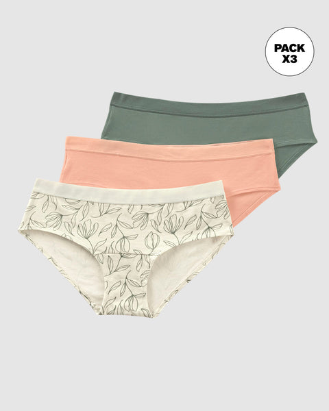 Paquete x 3 bloomers estilo hípster en algodón#color_s77-marfil-estampado-mandarina-verde-medio