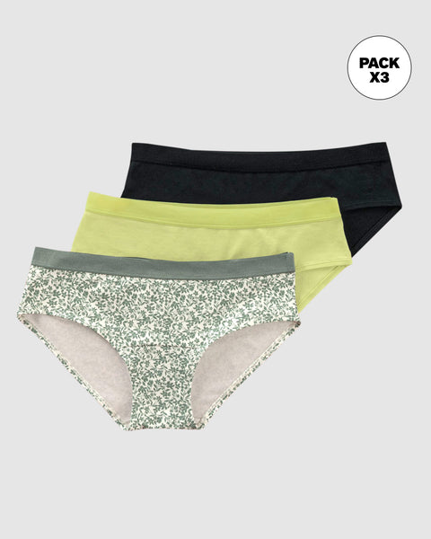 Paquete x 3 bloomers estilo hípster en algodón#color_s78-marfil-estampado-verde-claro-negro