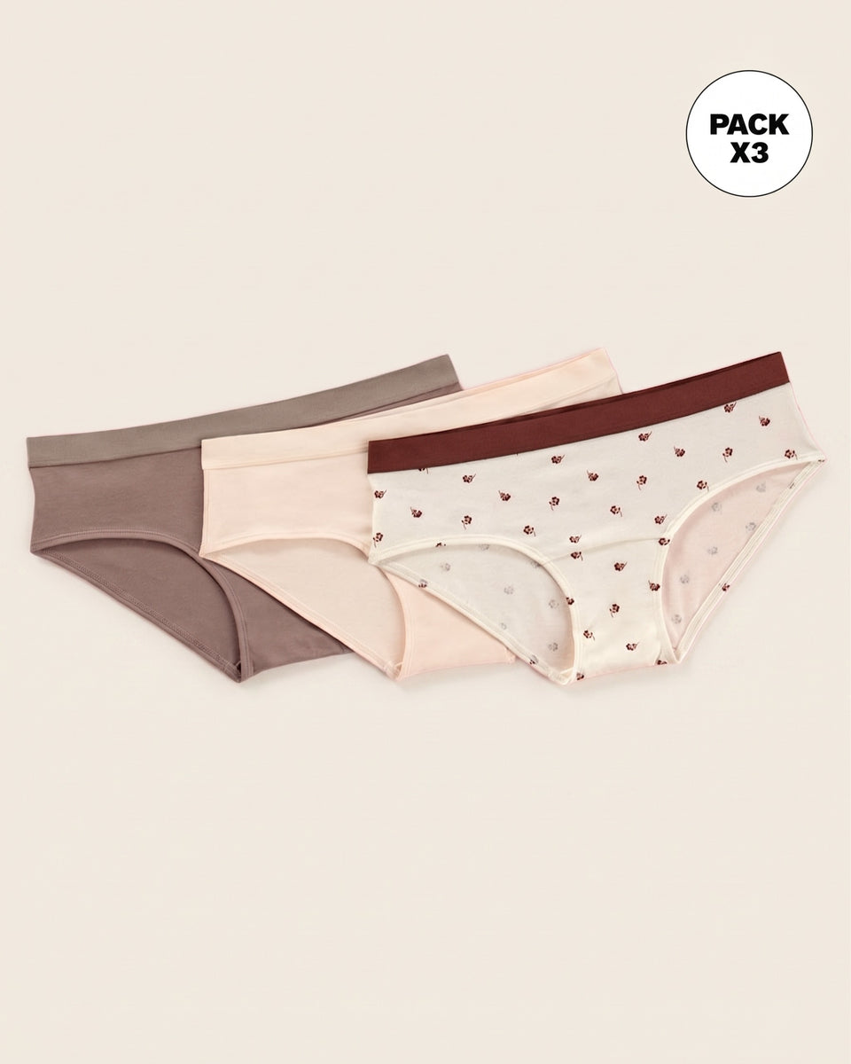 Paquete x 3 bloomers estilo hípster en algodón