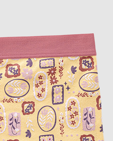 Bóxer para niña elaborado en algodón#color_952-amarillo-estampado-flores