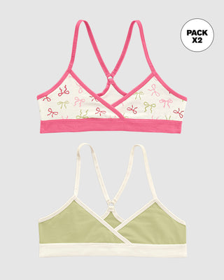Top principiante con espalda deportiva para niña paquete x 2#color_s07-marfil-estampado-monitos-verde-claro