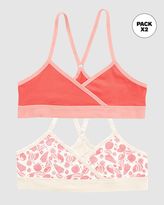 Top principiante con espalda deportiva para niña paquete x 2#color_s18-marfil-estampado-coral