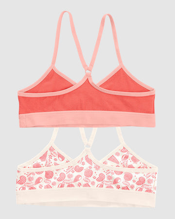Top principiante con espalda deportiva para niña paquete x 2#color_s18-marfil-estampado-coral