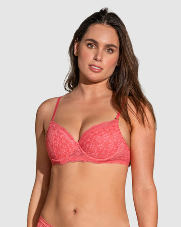 Brasier de realce suave en encaje con cargaderas multiusos#color_244-coral