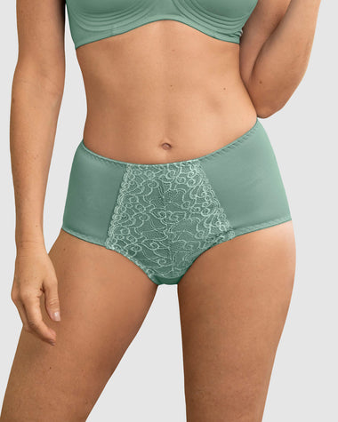 Bloomer clásico de control suave con toques de encaje en abdomen#color_620-verde