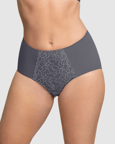Bloomer clásico de control suave con toques de encaje en abdomen#color_721-gris-oscuro