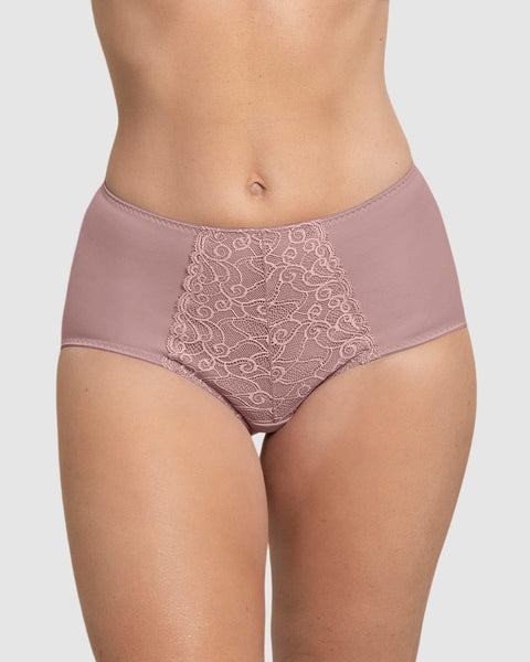 Bloomer clásico de control suave con toques de encaje en abdomen#color_a20-palo-de-rosa