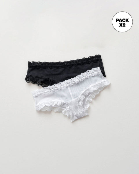 Paquete x2: bloomer cachetero con toques de encaje#color_s01-negro-blanco