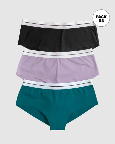 Bloomers cacheteros paquete x 3 ultracómodos#color_s11-negro-lila-verde-turqueza