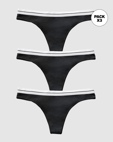 Paquete x3 brasileras en algodón con elástico suave en cintura#color_700-negro