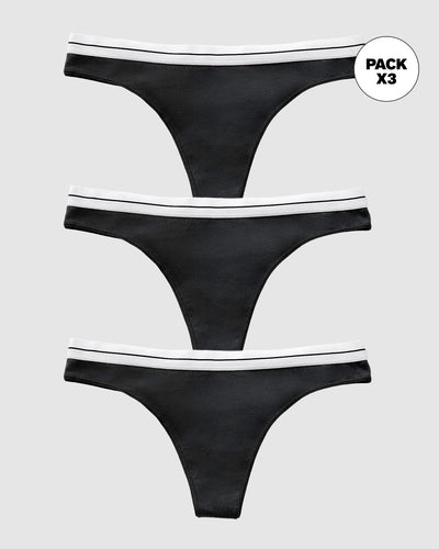 Paquete x3 brasileras en algodón con elástico suave en cintura#color_700-negro