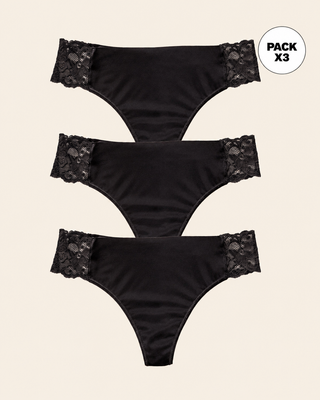Paquete x3 brasileras invisible con toques de encaje en laterales#color_700-negro