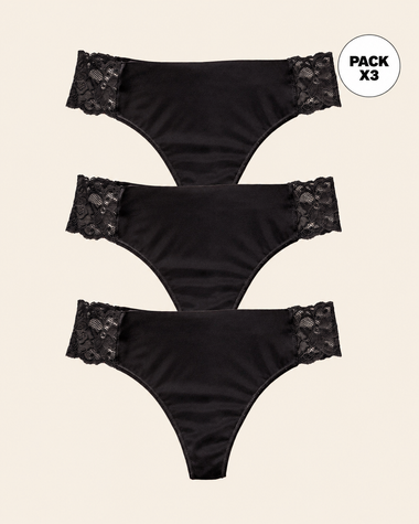 Paquete x3 brasileras invisible con toques de encaje en laterales#color_700-negro