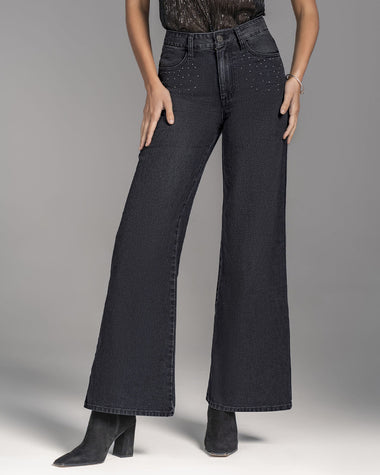 Jean ruedo amplio con detalle de piedras#color_700-negro