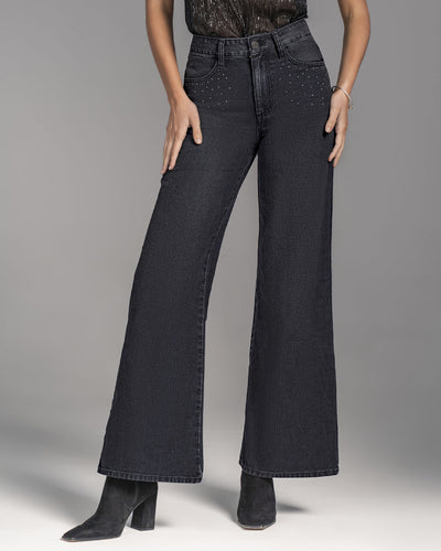 Jean ruedo amplio con detalle de piedras#color_700-negro