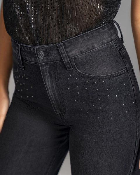 Jean ruedo amplio con detalle de piedras#color_700-negro