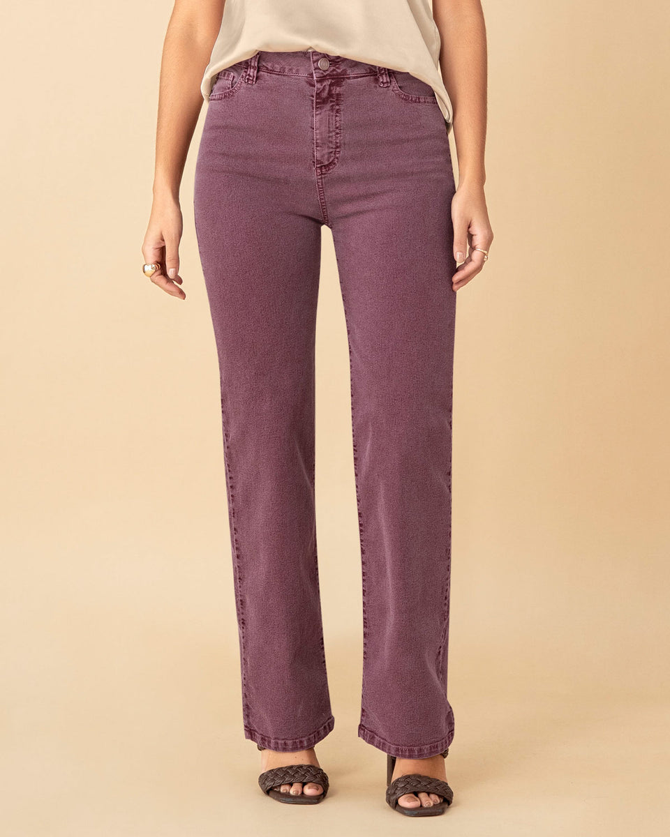 Jean ruedo recto tiro alto para mujer