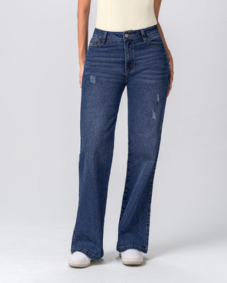 Jean ruedo ancho esencial para mujer#color_024-azul-oscuro