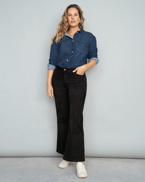 Jean ruedo ancho esencial para mujer#color_700-negro