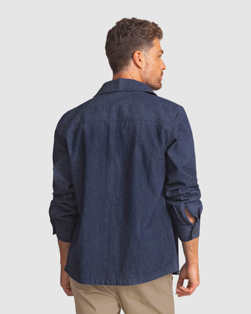 Chaqueta en denim con botones contramarcados#color_141-indigo