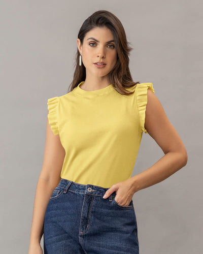 Blusa sin mangas con boleros y cuello alto#color_106-amarillo