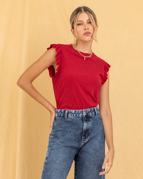 Blusa sin mangas con boleros y cuello alto#color_136-rojo