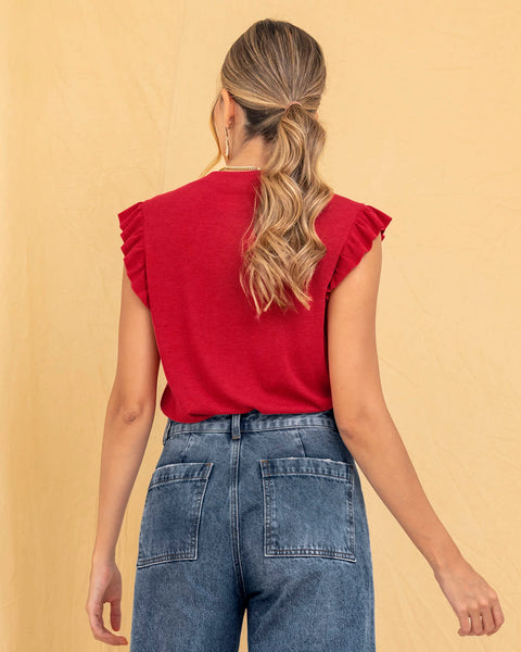 Blusa sin mangas con boleros y cuello alto#color_136-rojo