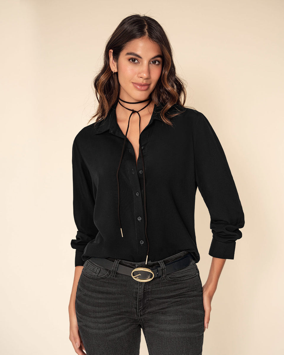 Blusa manga larga con perilla funcional y puños con botón