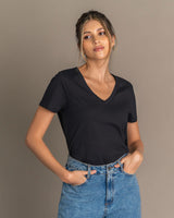Blusa básica manga corta con cuello en V#color_700-negro