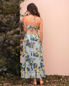 Vestido largo de cuello hatler y con elástico en cintura