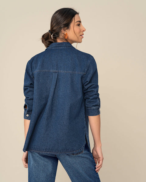 Chaqueta manga larga oversized con cuello camisero#color_141-indigo