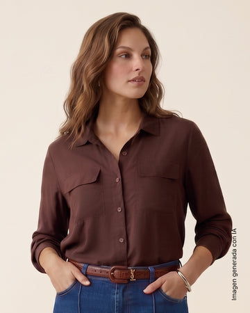 Blusa liviana manga larga con bolsillos#color_c24-cafe
