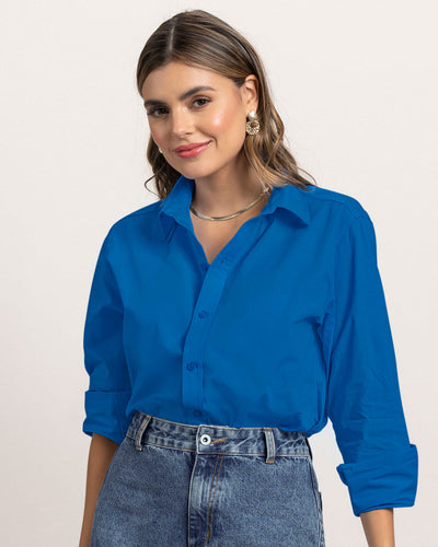 Blusa manga larga oversize con perilla funcional#color_464-azul