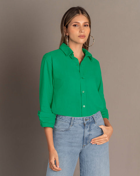 Blusa manga larga oversize con perilla funcional#color_632-verde