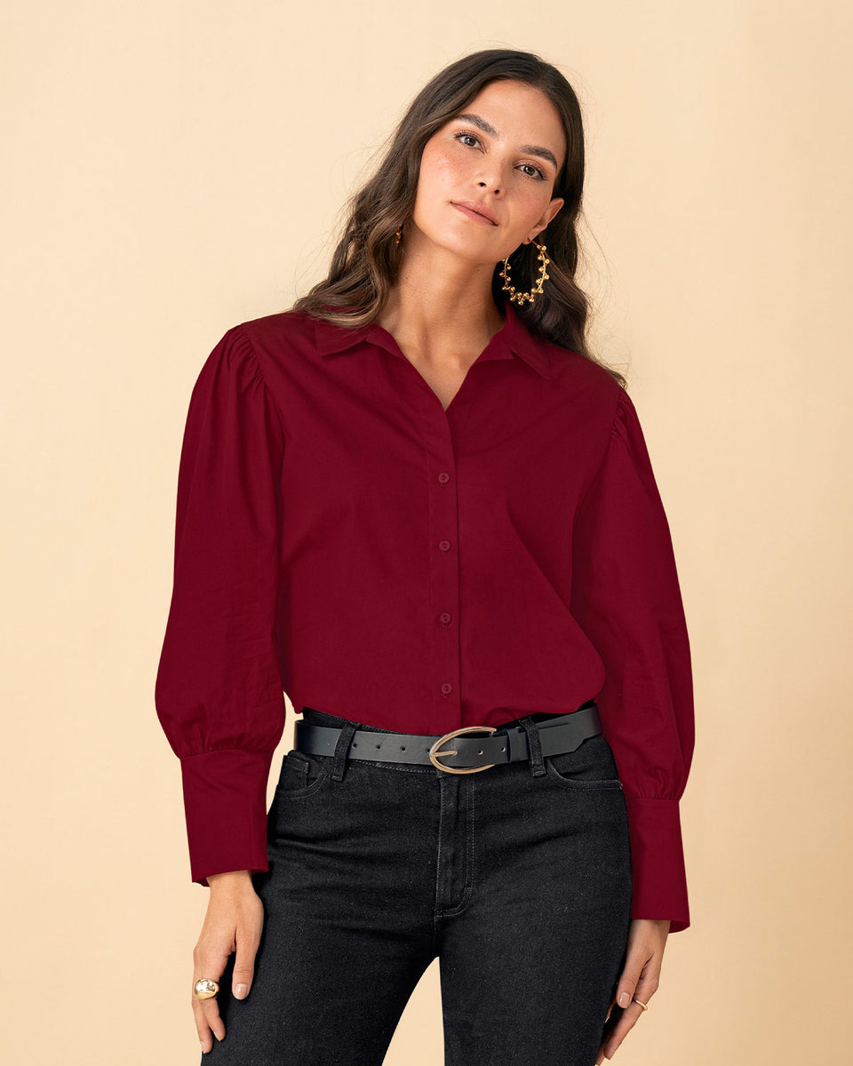 Blusa manga 3/4 con perilla funcional y recogido en hombros