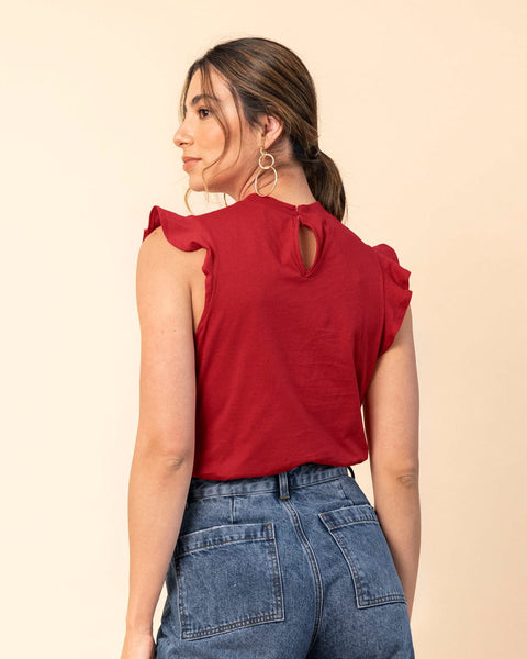 Blusa  sin  mangas con cuello alto y boleros#color_302-rojo