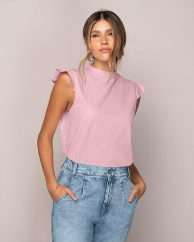 Blusa sin mangas con cuello alto y boleros#color_313-rosado