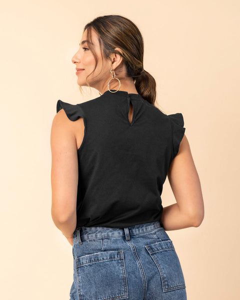 Blusa  sin  mangas con cuello alto y boleros#color_874-negro