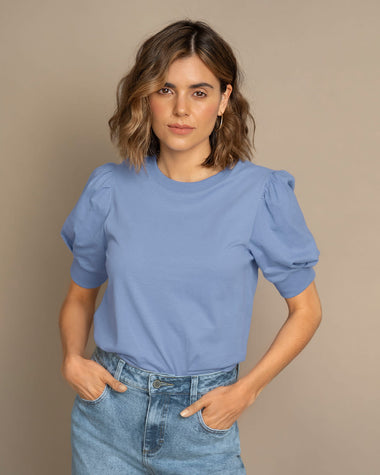 Blusa manga corta con efecto volumen#color_055-azul