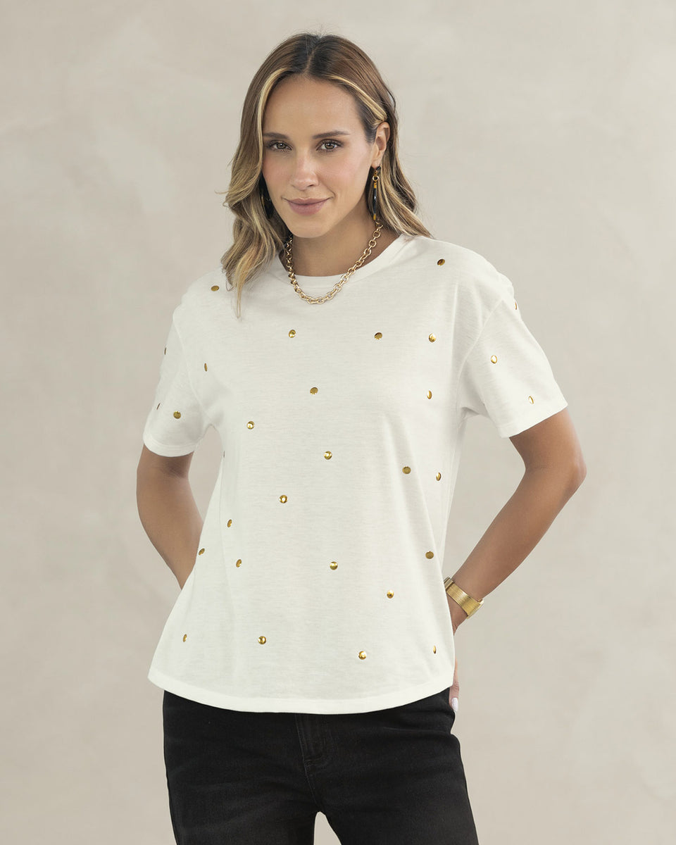 Blusa manga corta con detalles con brillo
