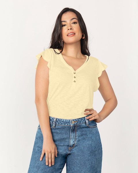 Blusa manga corta con boleros y perilla no funcional#color_106-amarillo