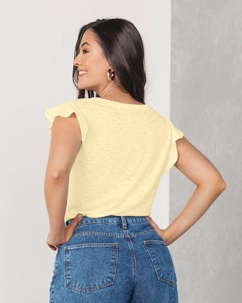 Blusa manga corta con boleros y perilla no funcional#color_106-amarillo