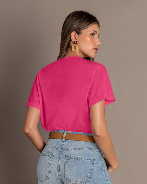 Blusa básica manga corta con cuello redondo#color_345-fucsia