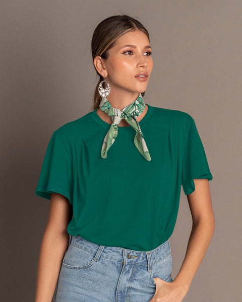 Blusa básica manga corta con cuello redondo#color_601-verde