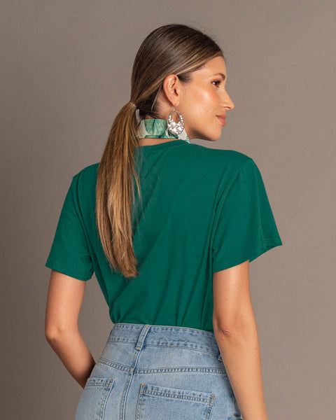 Blusa básica manga corta con cuello redondo#color_601-verde