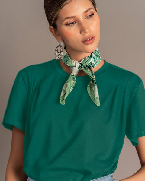 Blusa básica manga corta con cuello redondo#color_601-verde