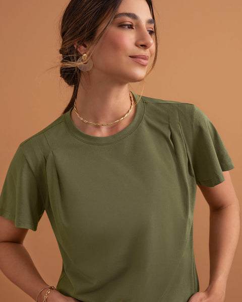 Blusa básica manga corta con cuello redondo#color_604-verde-medio