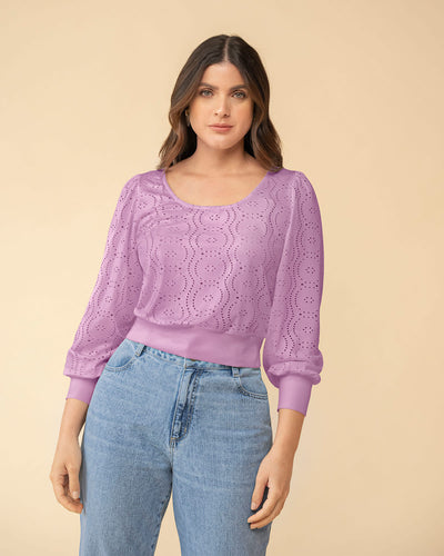 Blusa manga larga con puños y fajón en rib#color_407-lavanda