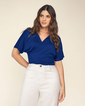 Blusa manga corta con tiras largas para anudar#color_055-azul